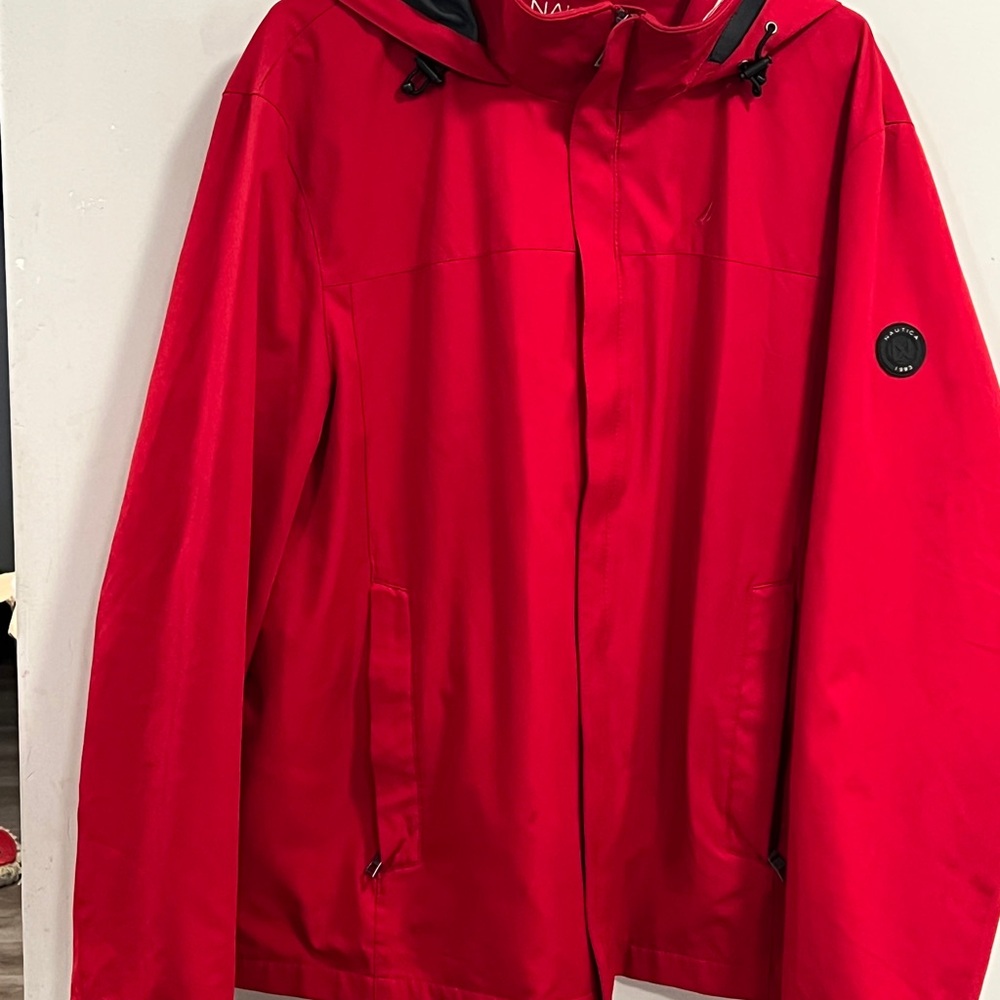 Nautica Red Hooded Lightweight Jacket
